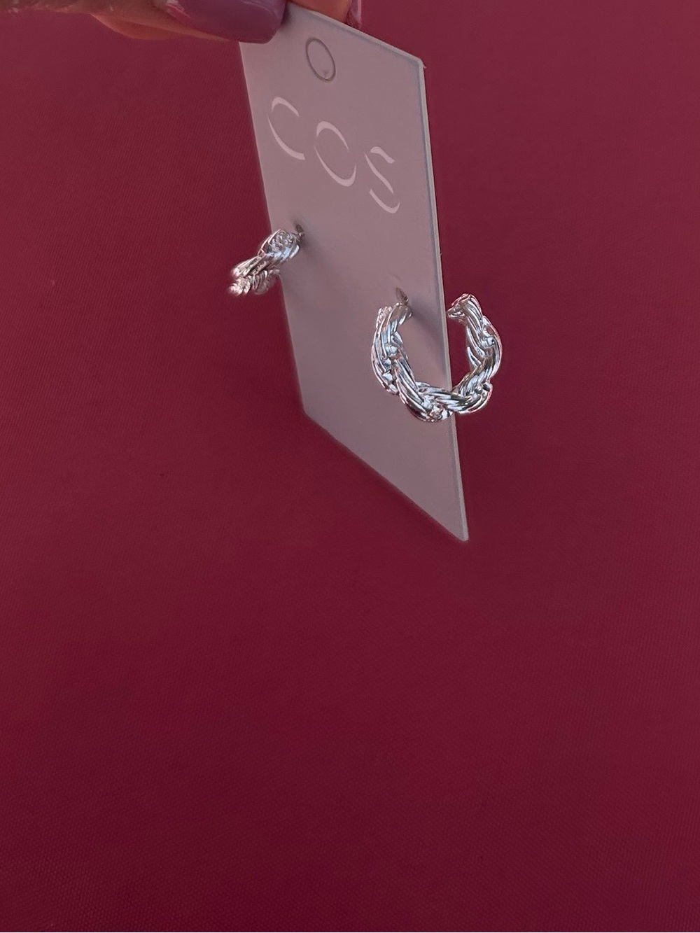 COS Silver Twisted Mini Hoop Earrings